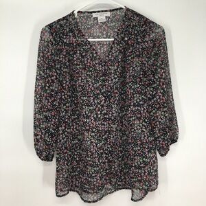 Black and Red Floral Sheer Blouse